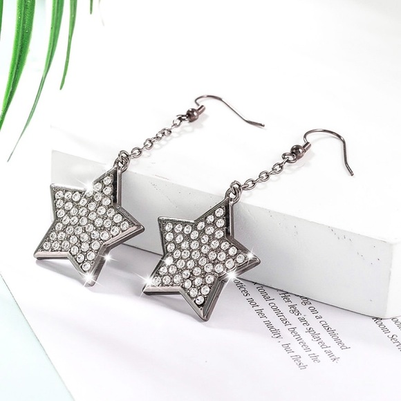 Any 2/$20! Gunmetal Pave Crystal Star Earrings - Picture 3 of 7